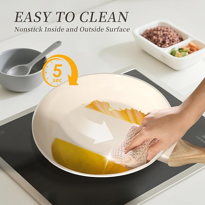 FELAMP Healthy Ceramic Nonstick Cookware Set, 7-Piece PFOA/PFOS/Toxin-Free Pots & Pans Set for Induction & All Stovetops, Dishwasher Safe with Glass Lids竊똆ift for New Home & Chefs
