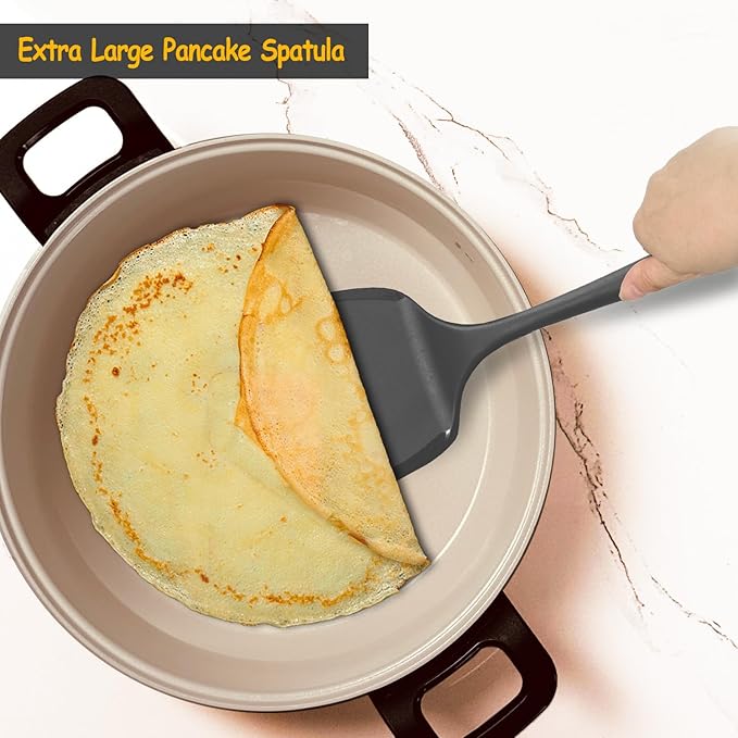 Silicone Spatula Set, 600째F Heat Resistant Silicone Spatula Turner Flipper for Cooking, Non Stick and Non Scratch Kitchen Utensils for Eggs & Pancakes, 4 Pack, Black