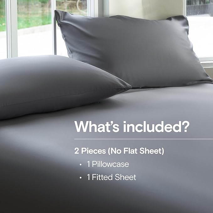 DOZ Sheet Set, 100% Viscose derived from Bamboo, Organically Grown, Buttery Soft, Cooling Sheets, High GSM, Deep Pockets - 2 Piece - 1 Pillowcase 1 Fitted Sheet (Storm, Twin)