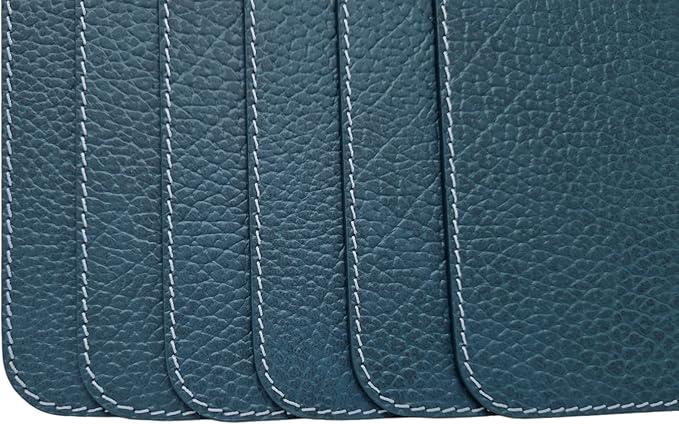 Nikalaz Set of 6 Placemats Made of Recycled Leather (18"x13", Petroleum Green)
