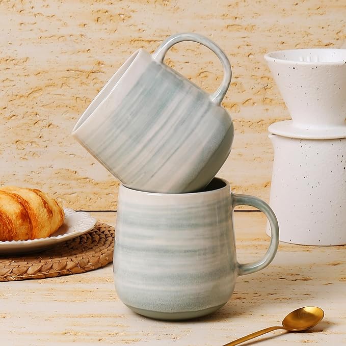 Coffee Mugs 4-Piece Set of Pastel green Ceramic Coffee Mugs with Glossy Finish, 12oz Modern Cups - Comfortable Handle, Dishwasher & Microwave Safe for Home, Office, Cafe