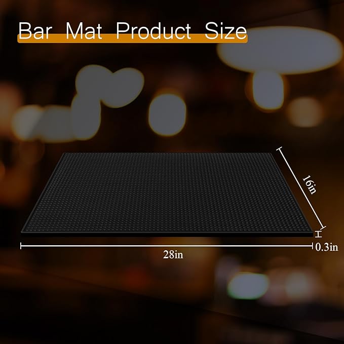 Tioncy 2 Pcs Bar Mat for Countertop 28 x 16 Inch Non Slip Cocktail Rubber Coffee Bar Service Mat for Bartending Hot Dishes Restaurants Barbershop Clippers Hot Pads, Black