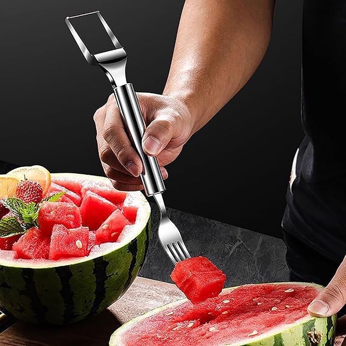 Watermelon Cutter ??2025 Upgraded Stainless Steel 2-in-1 Fork Slicer Tool | Portable & Multi-Functional for Effortless Fruit Slicing at Home, Parties, Camping & Kitchen Use (3, B)