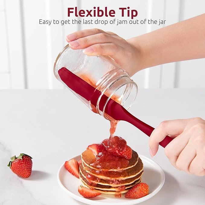 U-Taste Skinny Silicone Jar Spatula: 600쨘F Heat-Resistant Food-Grade 10in Long Narrow Sourdough Stirring Stick, Seamless Flexible Peanut Butter Spreader for Scraping Icing Bread Cream, Jam (Red)