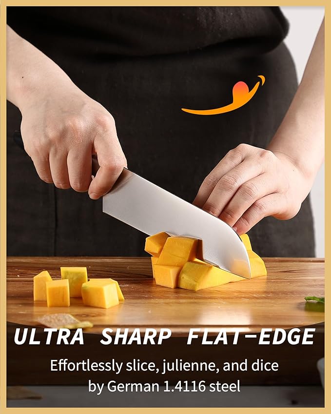 Chef Knife Set 3-Piece, German 1.4116 Steel Chef Santoku & Utility Knives, Full Tang ABS Handle - Professional Kitchen Knife Set for Meat and Vegetable Preparation