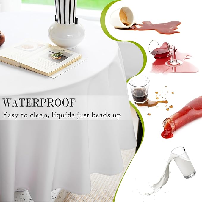 BYDOLL Table Cloth 48 Inch Round Tablecloth Fits Max38 Inch Diameter Table Top,White Polyester Washable Wrinkle-Free Spillproof Tablecloth for Party Patio Cover