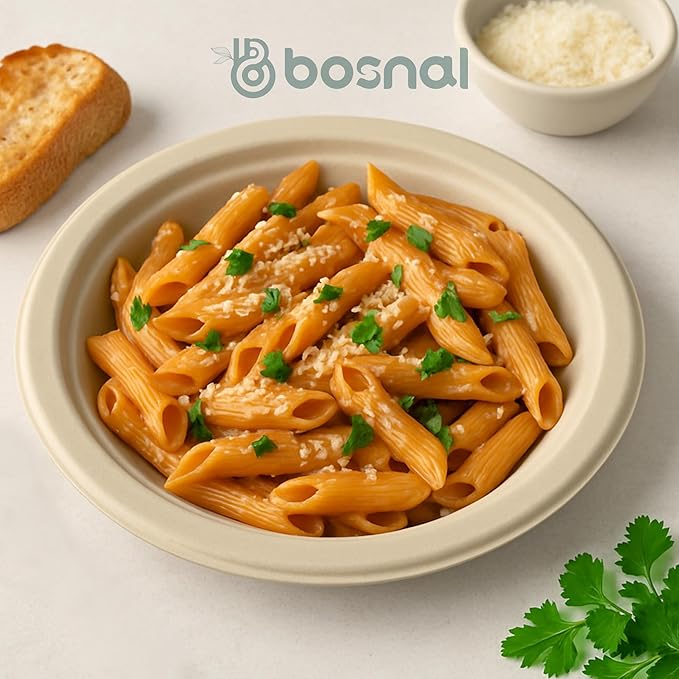 BOSNAL 10 Inch Round Plates with 16 oz Bowls & Cutlery ??25 Plates, 25 Bowls, 25 Spoons, 25 Knives & 50 Forks, 100% Plant-Based Sugarcane Bagasse, Eco-Friendly, Compostable, Microwave Safe & Durable