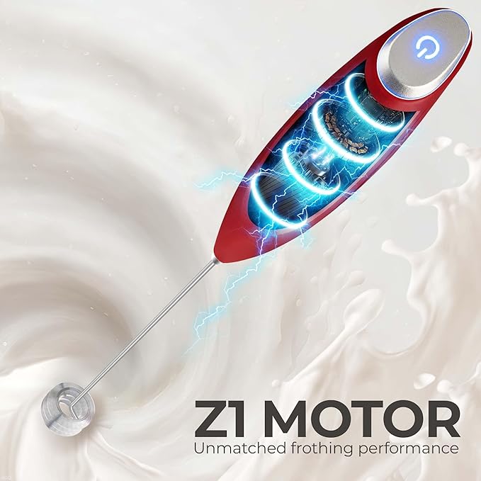Zulay Kitchen Patented Tornado Triple Whisk Milk Frother with 4 Duracell Batteries ??Handheld Foam Maker for Coffee, Lattes, Matcha & Hot Chocolate ??Rich, Creamy Froth in Seconds