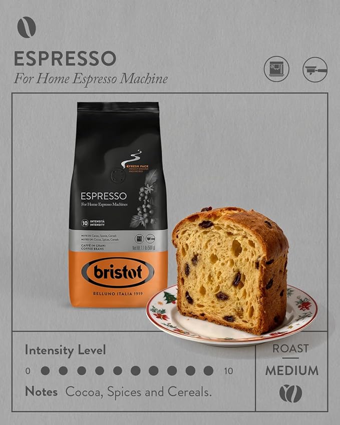 Bristot Italian Espresso ??Medium Roast Coffee Beans for Espresso Machines ??Rich Aroma of Cocoa, Spices & Cereals ??1.1 lb (500 g)