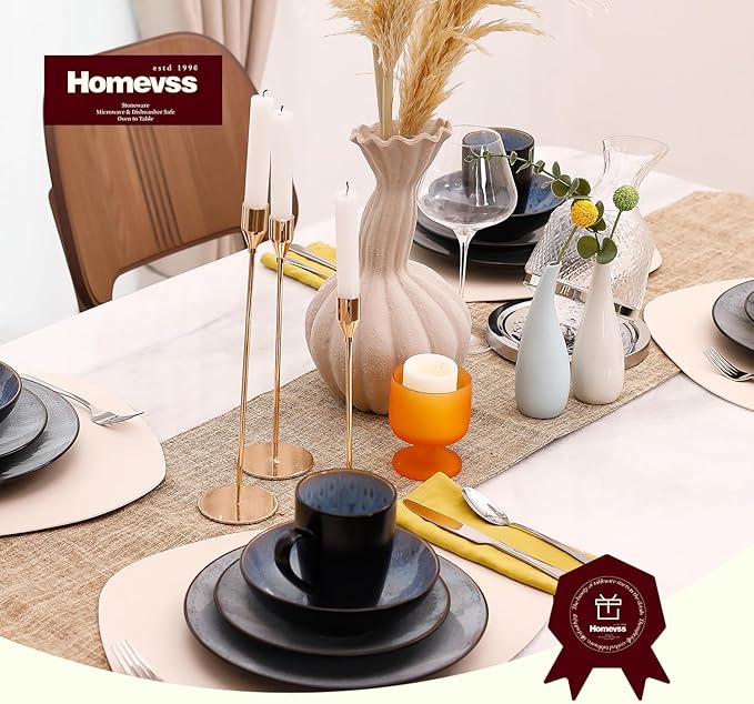 Stoneware Dinner Set Reactive Glaze (16pc Set, Grey)