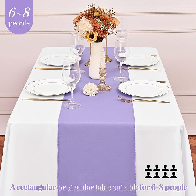 12 Pack Lavender Polyester Table Runner 12 x 108 Inch Long Rustic Farmhouse Wedding Table Runners, Washable and Reusable Table Runner for Wedding Birthday Parties Banquet Table Decorations