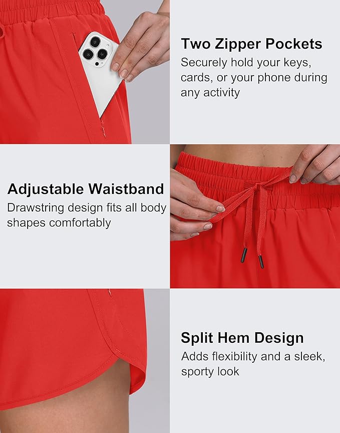 Women's 5" Running Shorts Quick Dry Sporty Athletic Gym Workout Shorts with Zipper Pockets Liner
