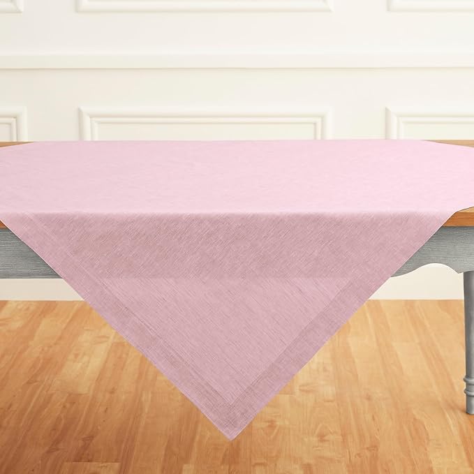 Solino Home Linen Tablecloth 52 x 52 Inch - 100% Pure Linen Square Table Throw - Athena, Machine Washable Bubblegum Pink Tablecloth for Valentines, Spring, Easter