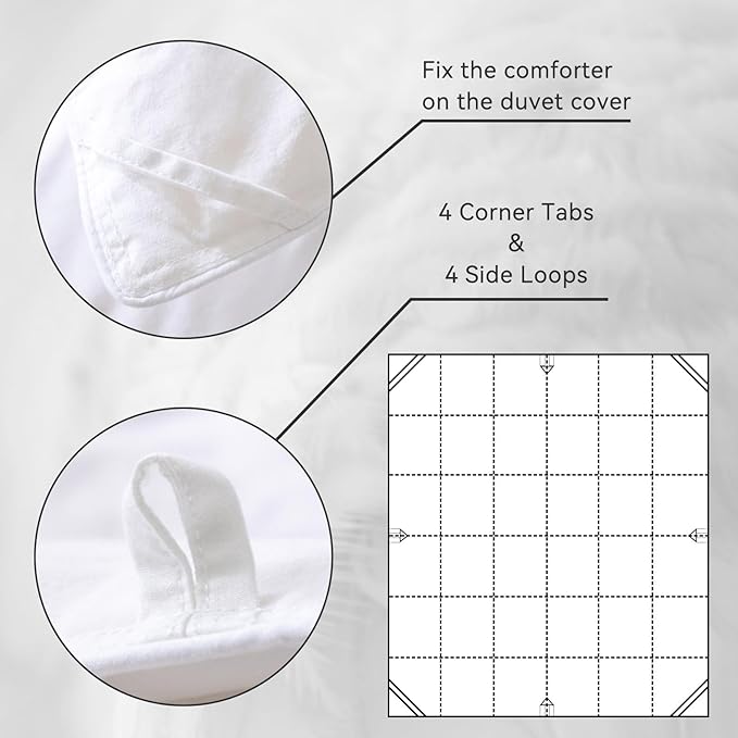 Feather Down Fiber Comforter King Size,Hotel Style Bedding Comforter,1200TC,100% Organic Cotton Fabric,All Season White Duvet Insert with 8 Corner Tabs