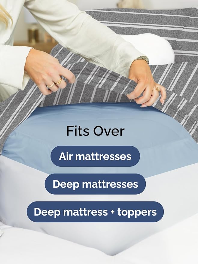 Extra Deep Pocket Twin XL Sheets - 3 Piece Breathable & Cooling Bed Sheets - Hotel Luxury Bed Sheet Set - Soft, Wrinkle Free & Comfy - Easily Fits Extra Deep Mattresses - Grey Striped Sheets Set