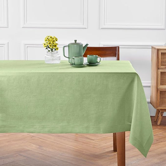 Solino Home Linen Tablecloth 52 x 52 Inch - 100% Pure Linen Laurel Green Square Tablecloth - Fete, Machine Washable Table Throw for Spring, Easter, St Patricks Day
