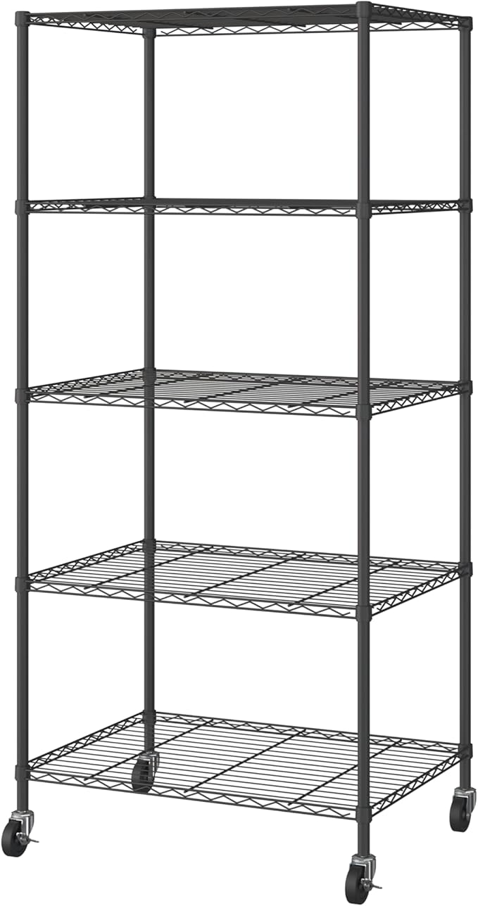 Seville Classics UltraDurable Heavy Duty NSF Solid Steel Wire Rack Storage Unit, Organizer for Garage, Warehouse, Office, Restaurant, Classroom, Kitchen, Graphite, 5-Tier Tote Shelving, 25" W x 33" D