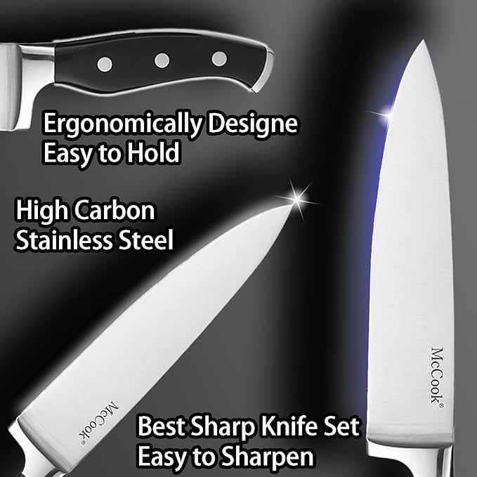McCook짰 Knife Sets,German Stainless Steel Kitchen Knife Block Set with Built-in Sharpener