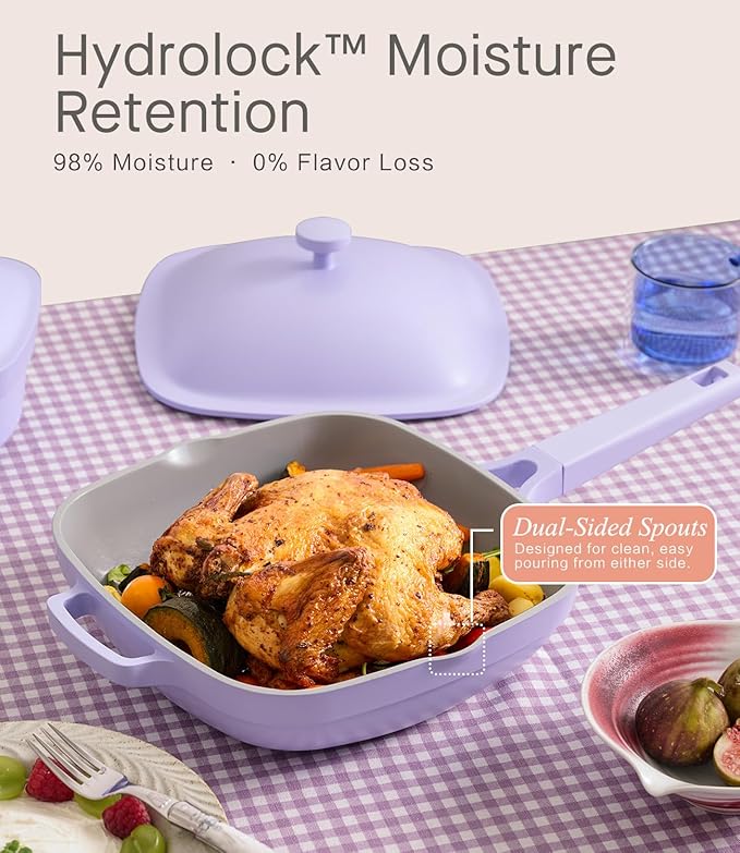 10.5 Inch(3.8QT) Ceramic Pan with Lid,Non Stick Frying Pans Cast Aluminum Deep Saut챕 Pans,Ti-Ceramic Non Toxic Pix Pan with Wooden Spatula and Scrubber-Dusk Petal