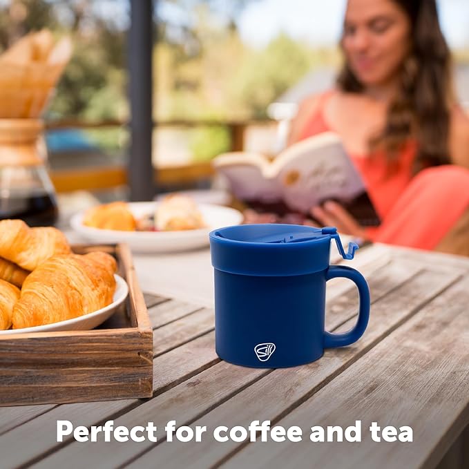 Silipint 16oz Silicone Coffee Mug Tumbler Flip Lid Unbreakable Dishwasher Safe Microwave Oven & Freezer Compatible ??Non-Toxic Reusable Cup for Hot Coffee Tea or Drinks Pack of 4 Classic Blue