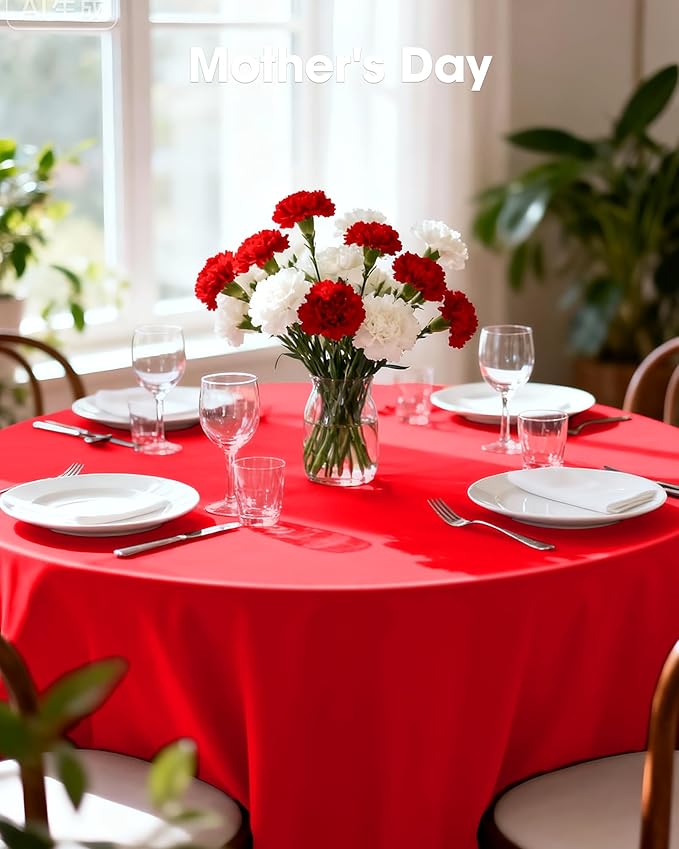 Pureegg Plastic Table Cloth Disposable 12 Pack, 84'' Round Table Cloths, Valentines Day, Thanksgiving, Christmas Decorations, Fall Tablecloths, Round, Plastic Cover, Leakproof & Sturdy, Red
