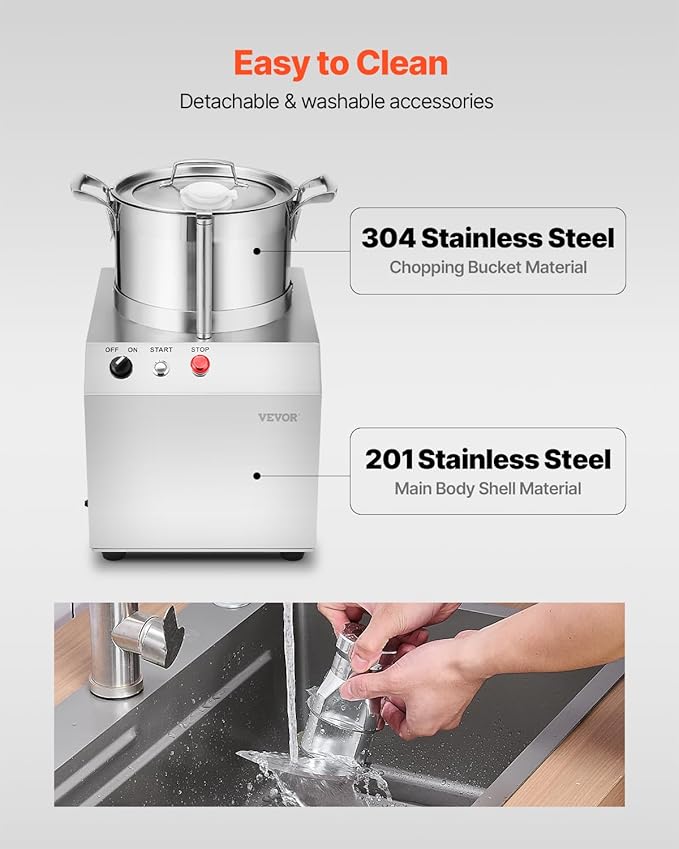 VEVOR Food Processor & Vegetable Chopper, 6.3 Quart Food-Grade Stainless Steel Food Processor Chopper with 2 Extra S-Curve Blades, Ideal for Chopping Vegetables, Fruit, Grains, Nuts