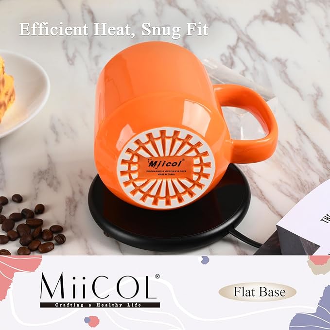 Miicol Ceramic Coffee Mug, 16 oz Large Coffee Cup, Tea Mug with Handle, Flat Bottom Mug for Men, Women, Office, Microwave and Dishwasher Safe, Multi-Color, Sun Orange