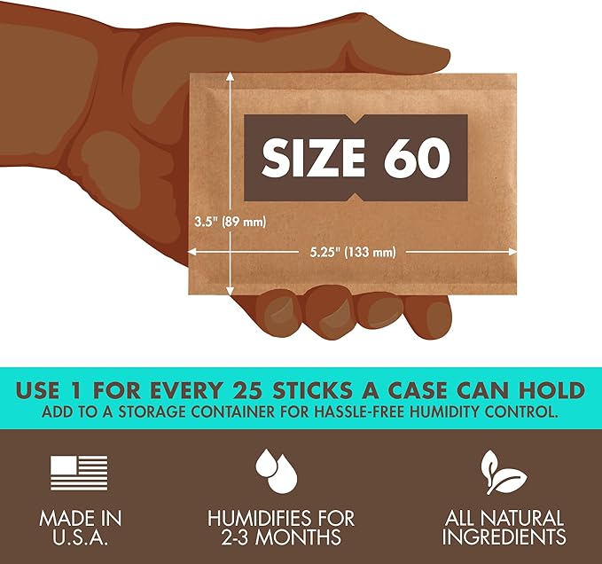 Boveda 65% Two-Way Humidity Control Packs For Aging & Long-Term Storage in Plastic & Wood Boxes ??Size 60 ??12 Pack ??Moisture Absorbers ??Humidifier Packs ??Individually Wrapped Hydration Packets