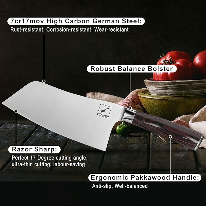 imarku Kitchen Knife, 7 Inch Ultra Sharp Butcher Knife - Japanese SUS440A Stainless Steel Meat Cleaver with Ergonomic Handle, Meat Knife for Home, Kitchen, Restaurant - Christmas Gifts