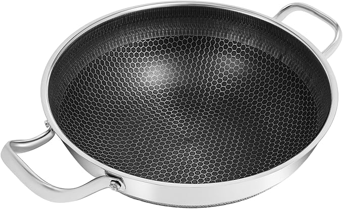 316 Stainless Steel Fry Pan, Cooks Standard Wok Stir Fry Pan with Lid, Induction Cooking Pan, 12.59in Durable Frying Pans, Fast & Even Heat, Large Skillet, Dishwasher and Oven Safe