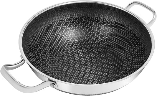 316 Stainless Steel Fry Pan, Cooks Standard Wok Stir Fry Pan with Lid, Induction Cooking Pan, 12.59in Durable Frying Pans, Fast & Even Heat, Large Skillet, Dishwasher and Oven Safe