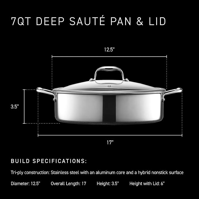 HexClad Hybrid Nonstick 7-Quart Saut챕 Pan with Tempered Glass Lid, Chicken Fryer, Stay-Cool Handles, Dishwasher-Friendly, Oven-Safe Up to 900째F, Induction Ready, Compatible with All Cooktops