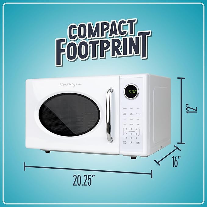 Nostalgia Retro 1000W Microwave Oven 1.1 Cu Ft Capacity ??Child Safety Lock, 8 Auto-Cook Settings ??Countertop Kitchen Appliance ??White