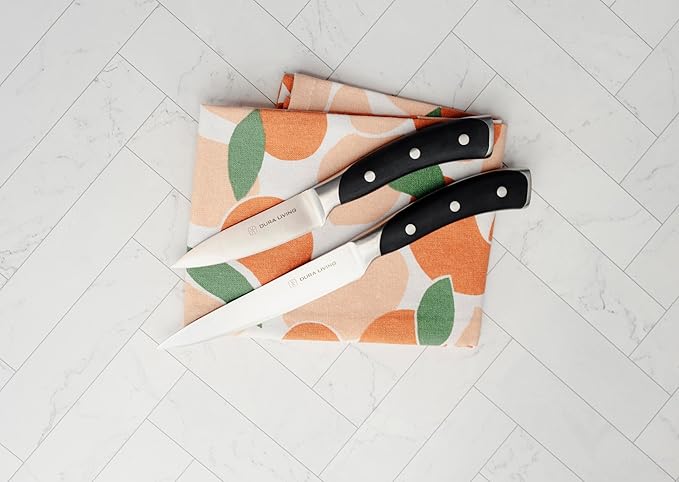 DURA LIVING 2-Piece Kitchen Knife Set ??Ultra Sharp Precision German Stainless Steel Blades, 5??Utility & 3.5??Paring Knife with Ergonomic Handles, Multipurpose for Slicing & Peeling, Black Handle