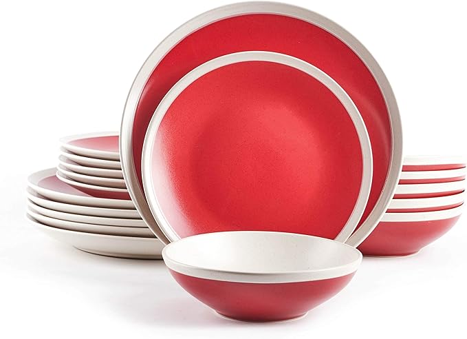 Rock Ridge Speckled Stoneware Dinnerware Set (18pc Set, Ruby and Ivory)