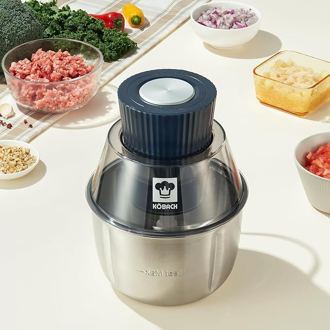 Electric Food Processor & Meat Grinder ??1.9 Qt Food Chopper with Pure Copper Motor, Dual-Layer Blades, Procesador de Alimentos Electrico