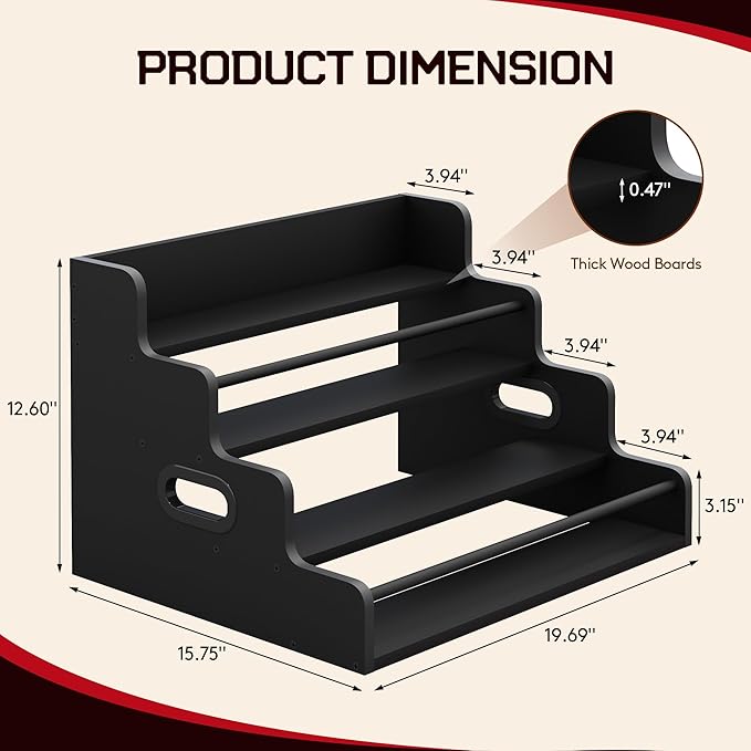 19.6?쓂 x 15.74" D x 12.5" H Inches Versatile 4-Step Coffee Syrup & Water Bottle Organizer Rack Multi-Functional Retro Display Shelf for Kitchen or Bar, Holds Liquor & Spirits, Black