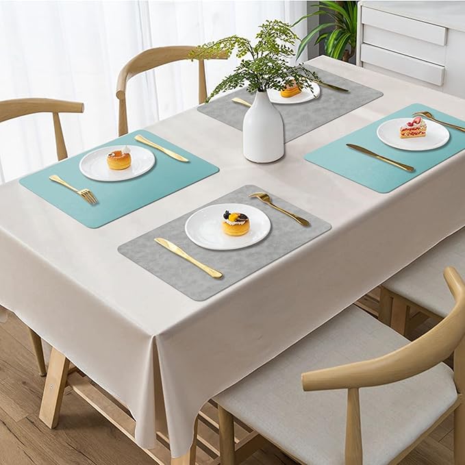 BLESWIN Faux Leather Placemats, PU Dining Table, Waterproof and Oil Resistant Easy to Clean, Heat Resistant Reversible Use Table Mats for Kitchen, Dining Table, Outdoor ??12 횞 17 Inch, Light Grey&Blue