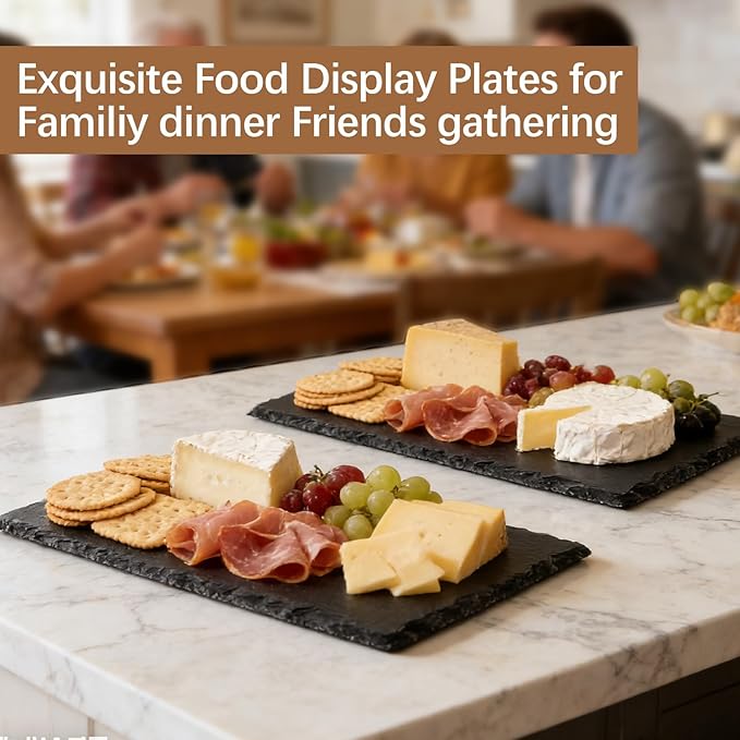 6PCS 12 inch*8 inch Cheese Boards Black Slate Charcuterie Boards,Slate for Laser Engraving Natural Food Contact Safe Stone,Suitable for Gourmet Platter of Meat, Fruit, Party, Appetizers