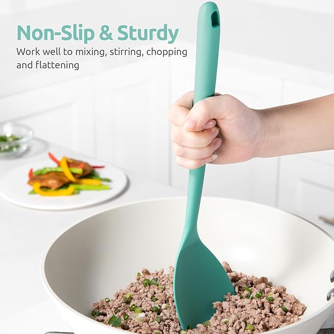 U-Taste 600쨘F Heat Resistant Wok Spatula: 13.76" Long, 3.63" Wide Silicone Cooking Utensils with Flexible Edge & Sturdy Core, for Kitchen Stir Fry, Serving, Scoop, Non-Stick Pan, Cast Iron (Aqua Sky)