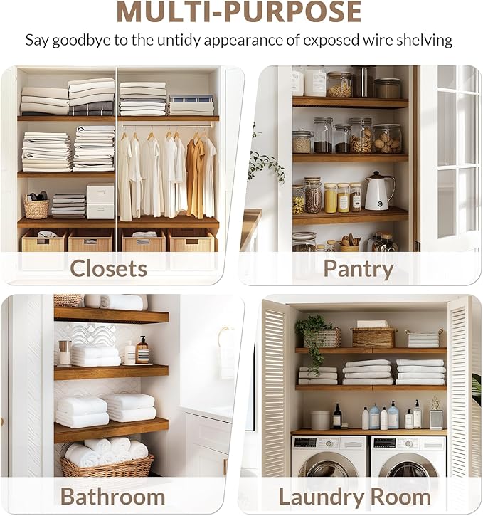 Wire Shelf Covers, Bamboo Wire Rack Covers for Pantry, Closet (4pcs, 28" W x 16" D)