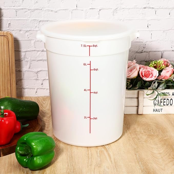 Hushee 4 Pcs Commercial Food Storage Containers Round PP Food Storage Containers with Lids for Pantry Translucent Plastic Tubs with Lids for Storage Food Safe Bucket with Scales and Handles (8 Quart)