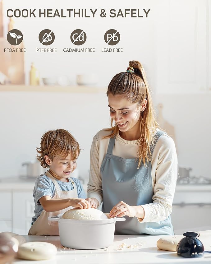 6 QT Dutch Oven Pot with Lid, Enameled Cast Iron Dutch Oven for Bread Making, Braiser, Cooking, Dual Handles, Oven Safe up to 500째 F or on Stovetop, Gifts for Family - Off White