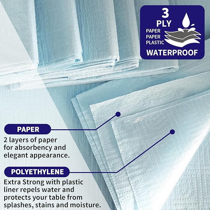 [6 Pack] Light Blue Paper Tablecloth Disposable for Rectangle Tables, 54 X 108 Inch Party Table Cover with Plastic Backing, Waterproof 3 Ply Table Cloth for Easter Wedding Baby Shower Indoor Outdoor