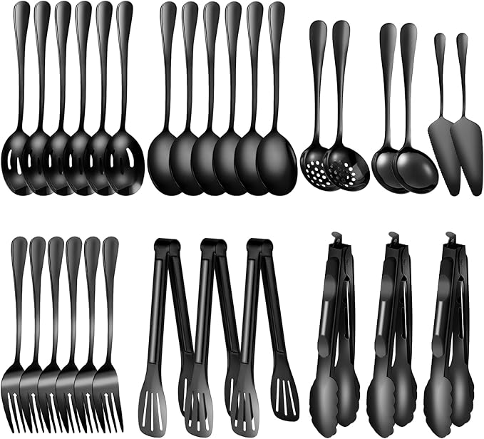 30pcs Stainless Steel Serving Utensils Set for Parties& Buffets, Catering, Banquets, Weddings and Events (Black)