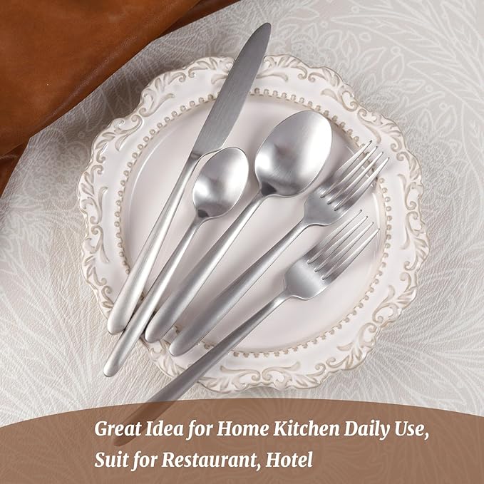 Flatware Stainless Steel Silverware 20-Piece Matte Silver Drip Handle Cutlery Set for Home Kitchen Restaurant Hotel Service for 4