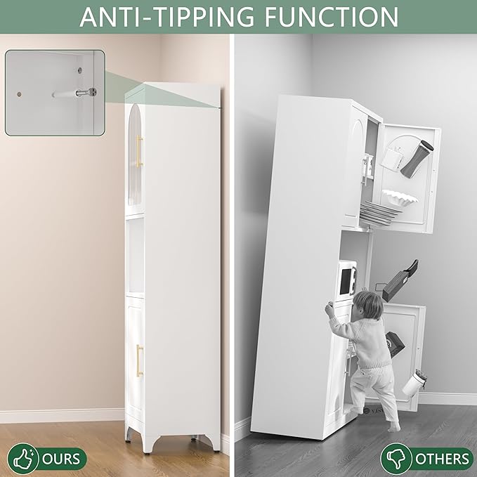 Tall Bathroom Storage Cabinet,Freestanding Storage Cabinet with Doors and Shelves,Slim Bathroom Cabinets,Small Cabinets for Living Room