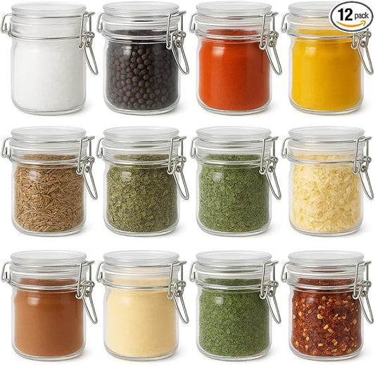 12 Pack Spice Jars, 8 oz Glass Containers with Airtight Lids, Small Herb Jars with Labels for Kitchen Storage