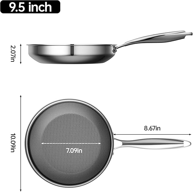 Hybrid Nonstick 9.5 Inch Frying Pan,Non Stick Frying Pan,PFAS PFOA PTFE Free,Stay-Cool Handle, Dishwasher-Friendly, Oven-Safe Up to 600째F, Induction Ready, Compatible with All Cooktops