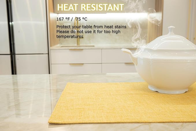 HOMEYNICE Placemat Set-Washable Place Mats for Parties, Elegant Table Mats for Kitchen Table, Set of 4 Dining Table Placemats, Heat-Resistant Cloth Placemats for Indoor and Outdoor,13x19-Yellow